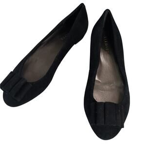 NWOT-FLAW! TALBOTS! BLACK GENUINE SUEDE LEATHER & GROSGRAIN RIBBON FLATS! SZ 8W